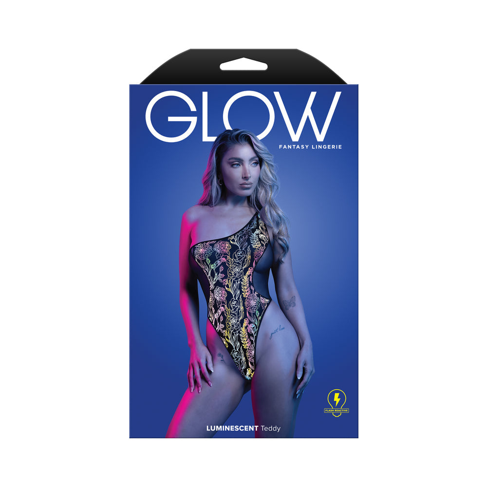 Fantasy Lingerie Glow Luminescent Floral Print One-Shoulder Teddy L/XL
