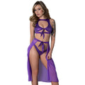 Magic Silk Glimmer High Neck Crop Top, Flowy Skirt & Tanga Set Purple Disco S/M